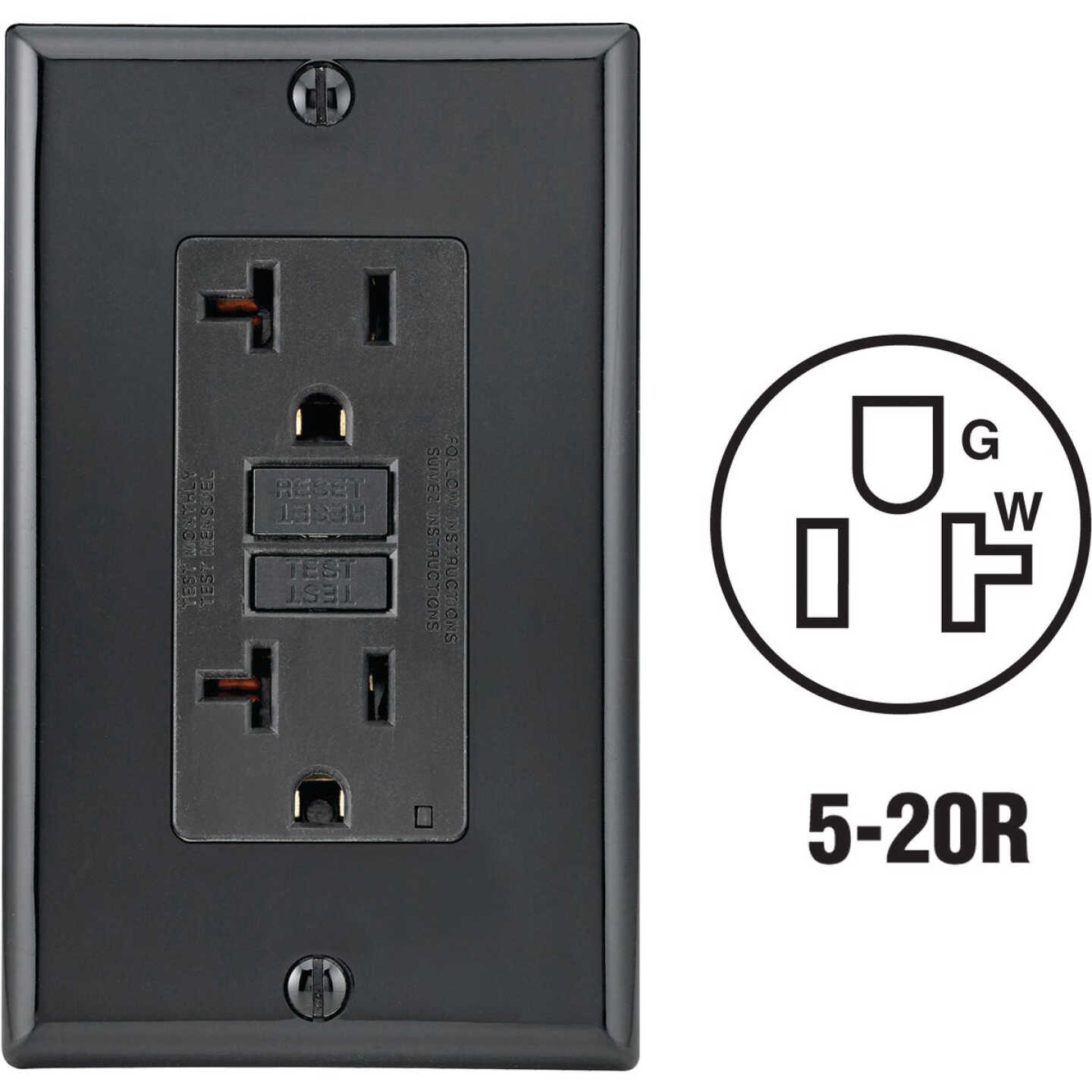 Leviton SmartlockPro Self-Test 20A Black Commercial Grade 5-20R GFCI Outlet with Wall Plate Image 1