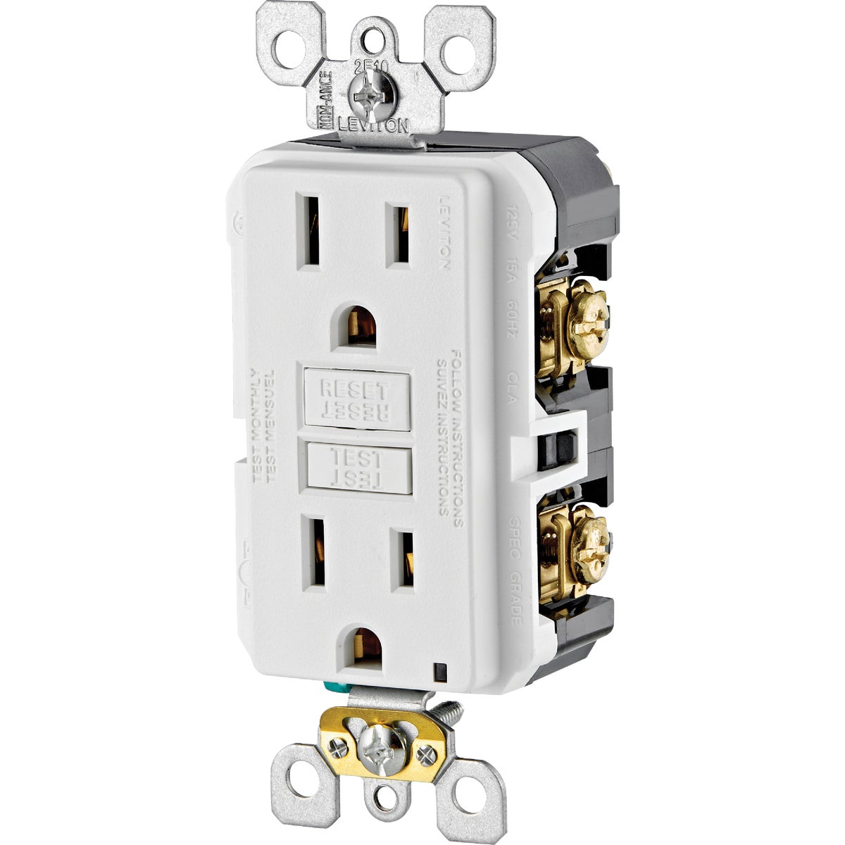 Leviton SmartlockPro Self-Test 15A White Residential Grade 5-15R Slim GFCI Duplex Outlet (3-Pack) Image 7