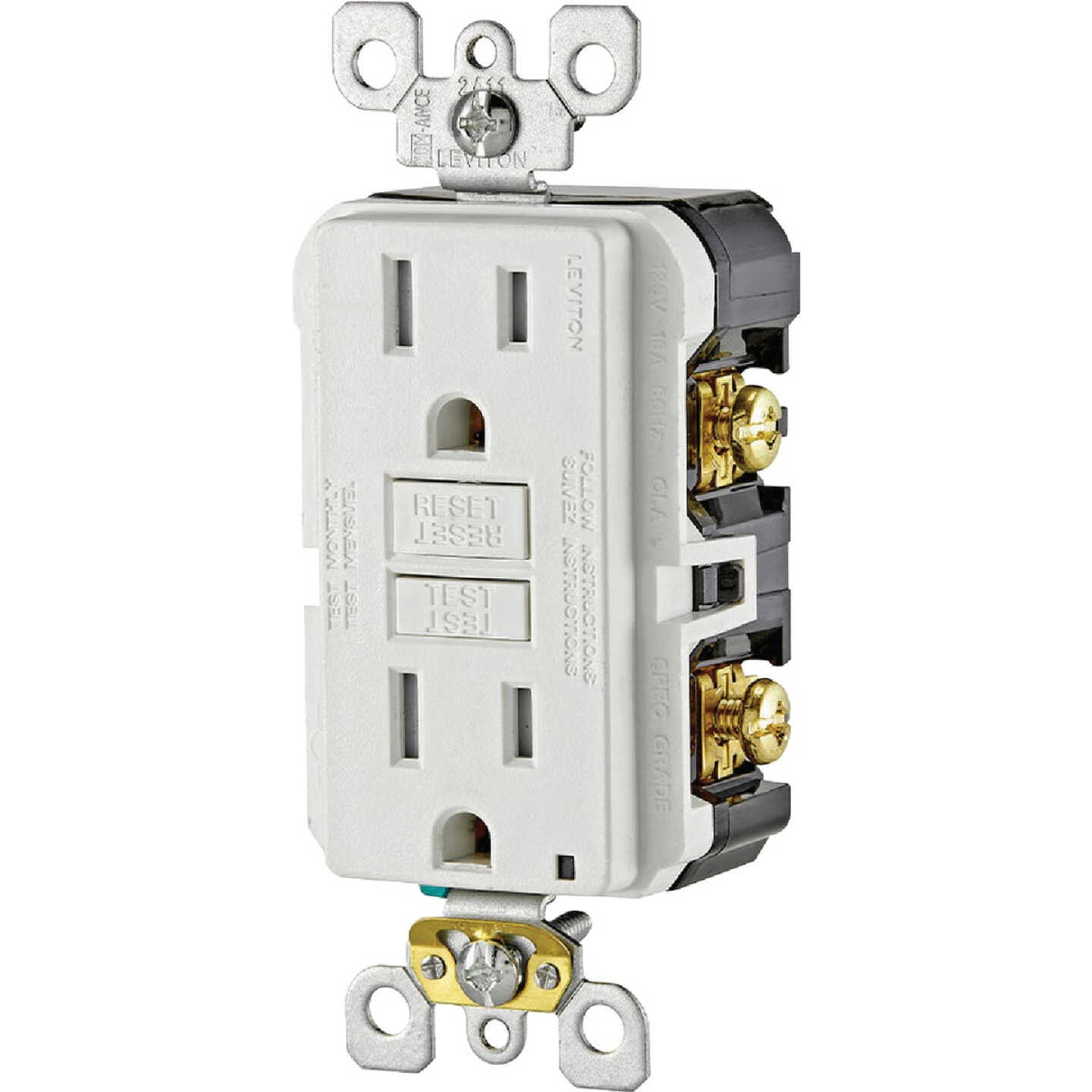 Leviton SmartlockPro Self-Test 15A White Residential Grade Tamper Resistant 5-15R Slim GFCI Duplex Outlet Image 7