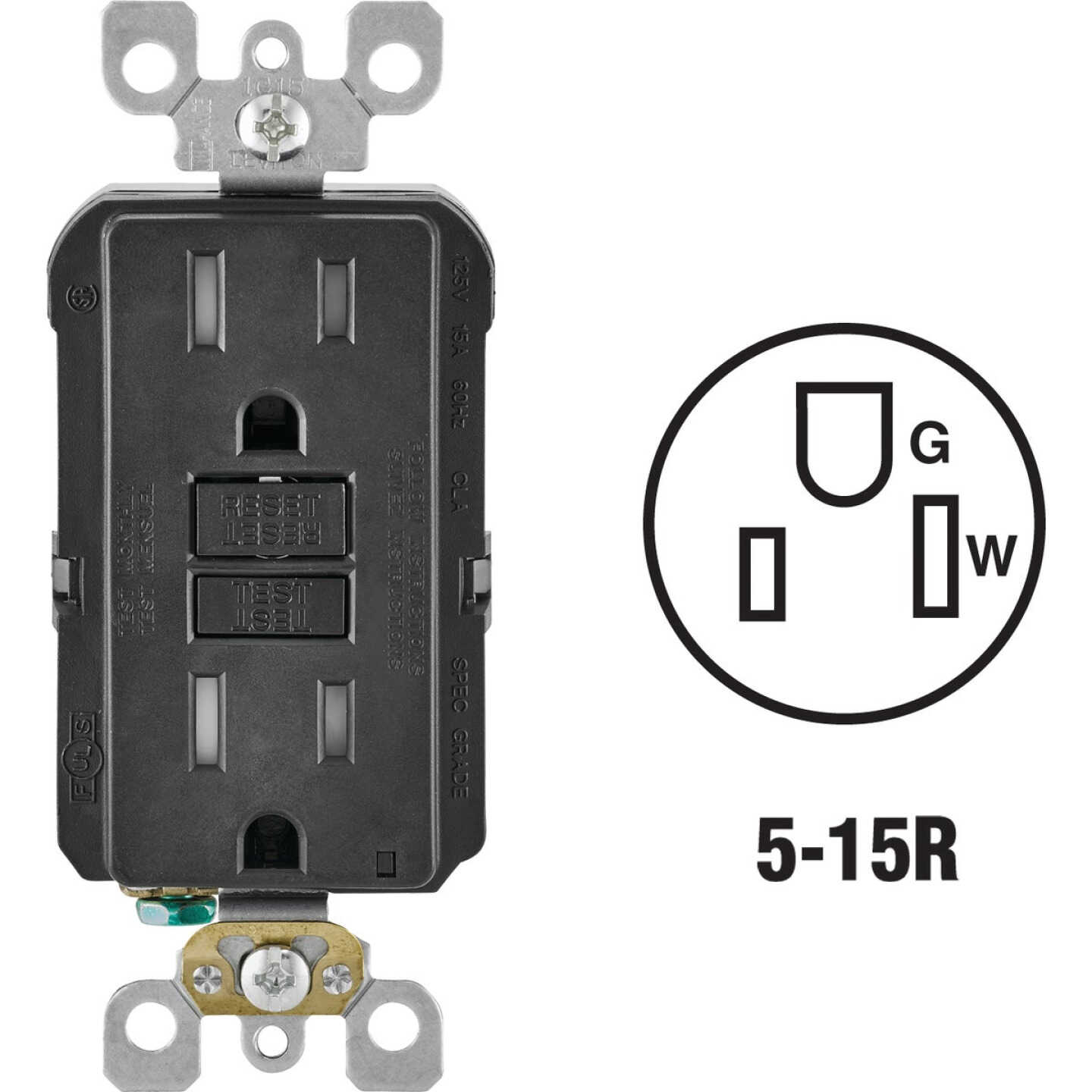 Leviton SmartlockPro Self-Test 15A Black Residential Grade Tamper Resistant 5-15R GFCI Outlet Image 1
