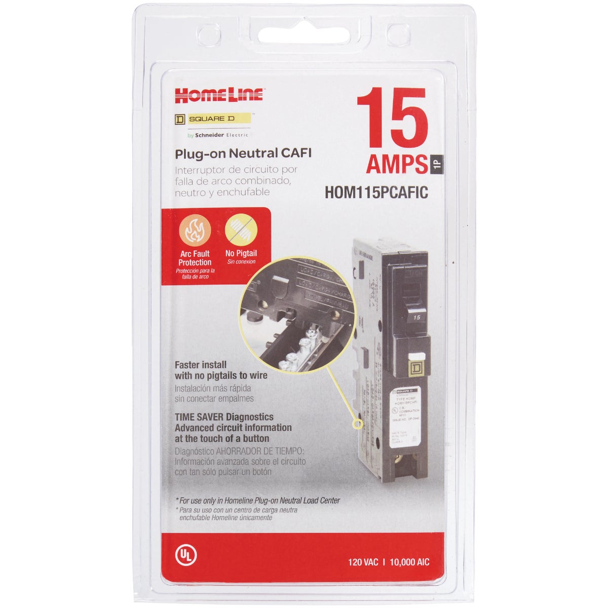 Square D Homeline 15A Single-Pole CAFCI Plug-On Neutral Combination Arc Fault Breaker Image 3