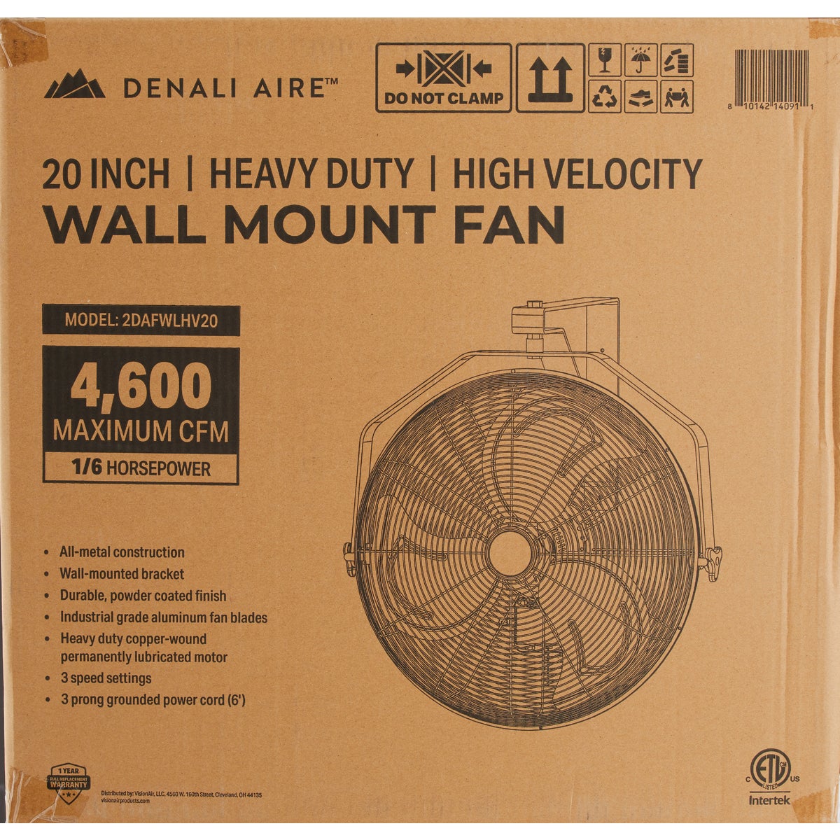 Denali Aire 20 In. Black 3-Speed High Velocity Wall Mount Fan Image 3