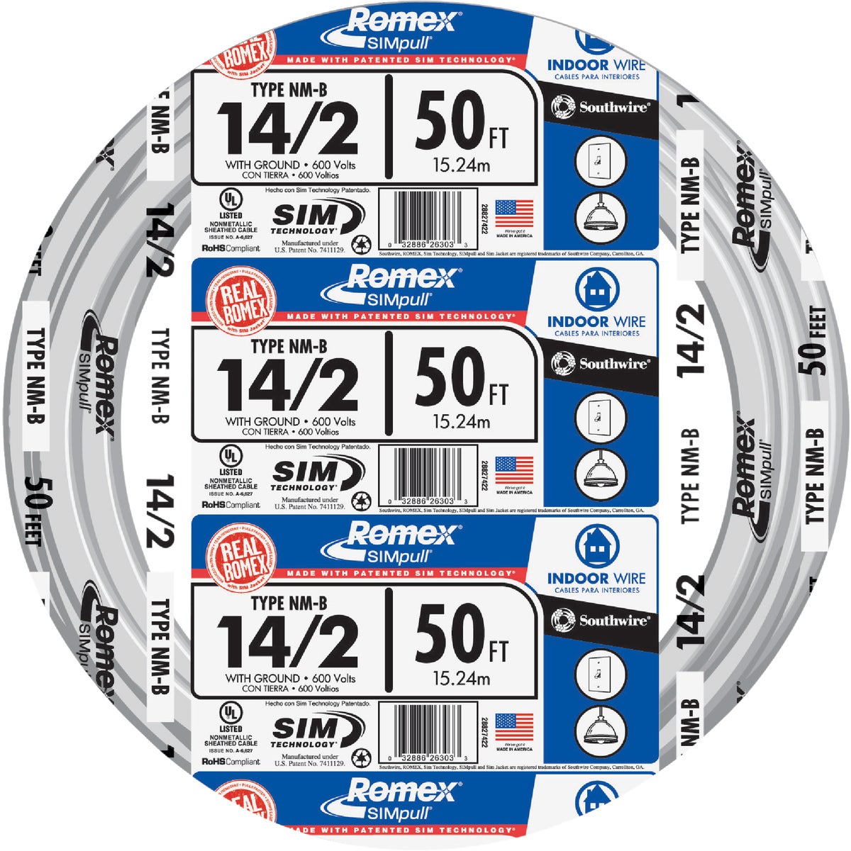 Romex 50 Ft. 14/2 Solid White NMW/G Electrical Wire Image 1