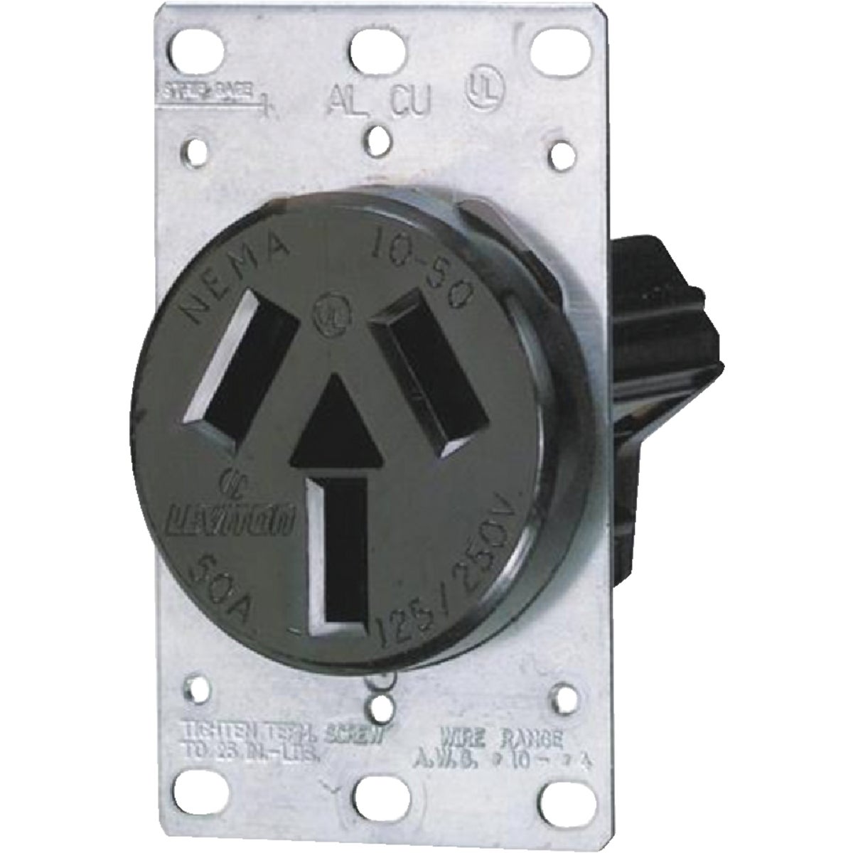 Leviton 50A Flush Mount Black 10-50R Non-Grounding Range Power Outlet Image 2