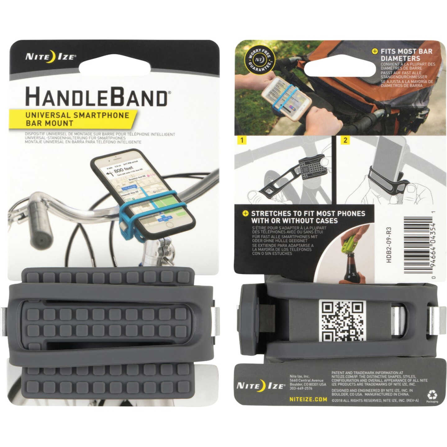 Nite Ize HandleBand 0.9 In. to 2 In. Bicycle Handlebar Gray Phone Holder Image 1