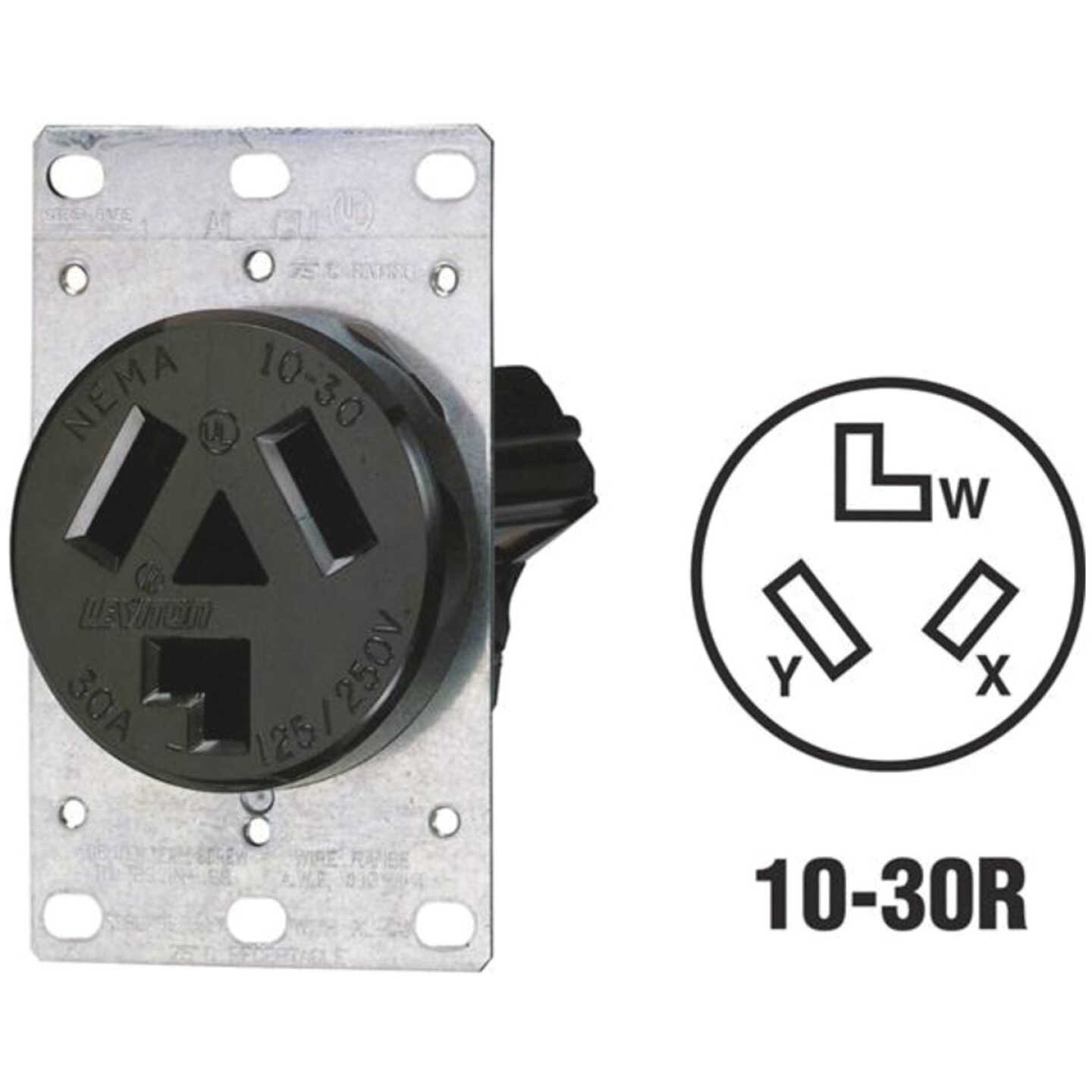 Leviton 30A Flush Mount Black 10-30R 3-Wire Dryer Power Outlet Image 1