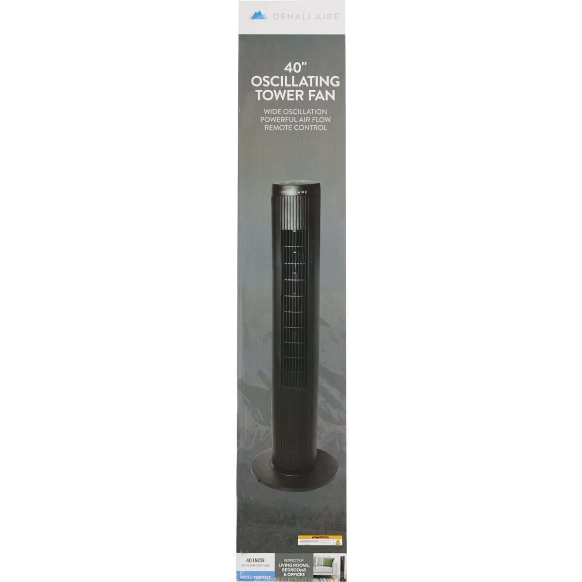 Denali Aire 40 In. Black 3-Speed Oscillating Digital Tower Fan with Remote Image 3