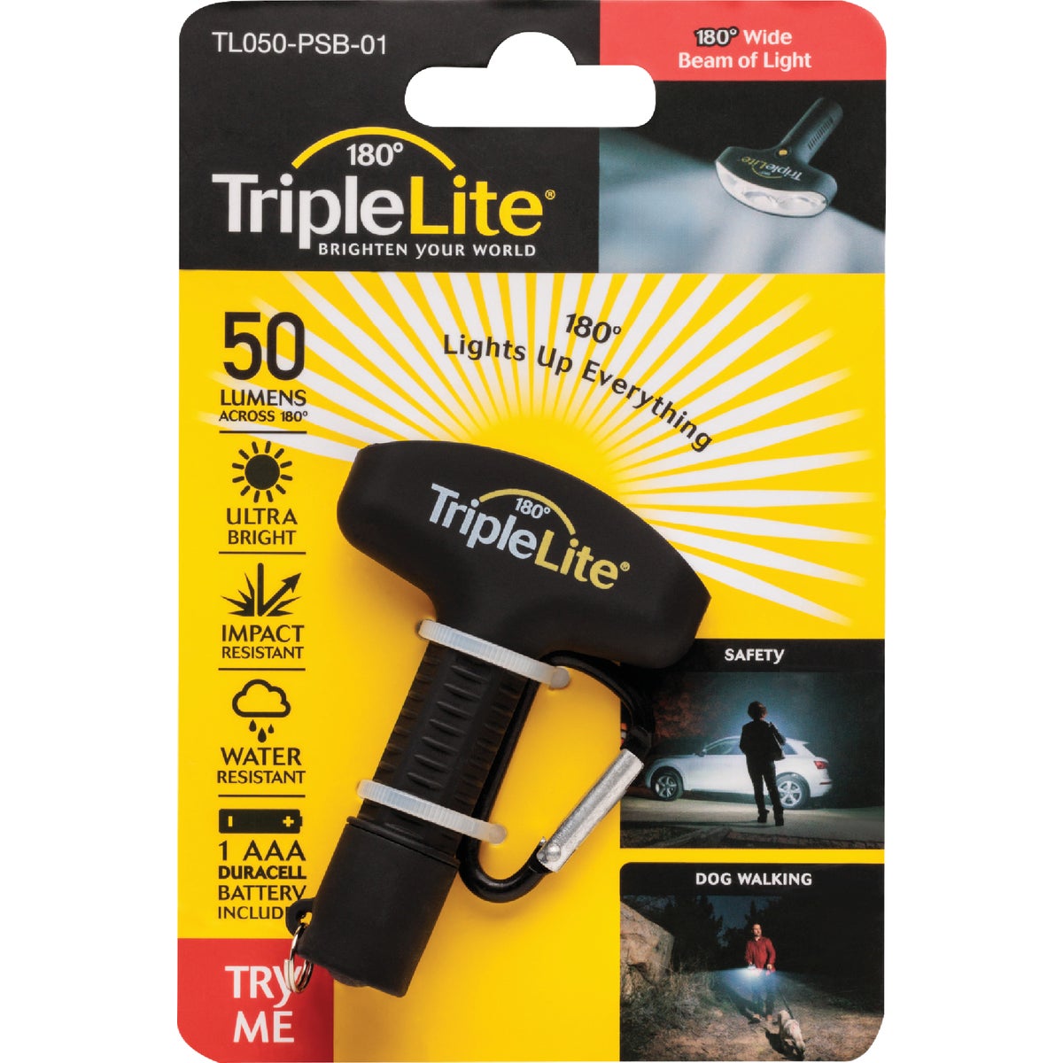 TripleLite 50 Lm. Black 180 Deg Mini LED Flashlight with Carabiner Image 1
