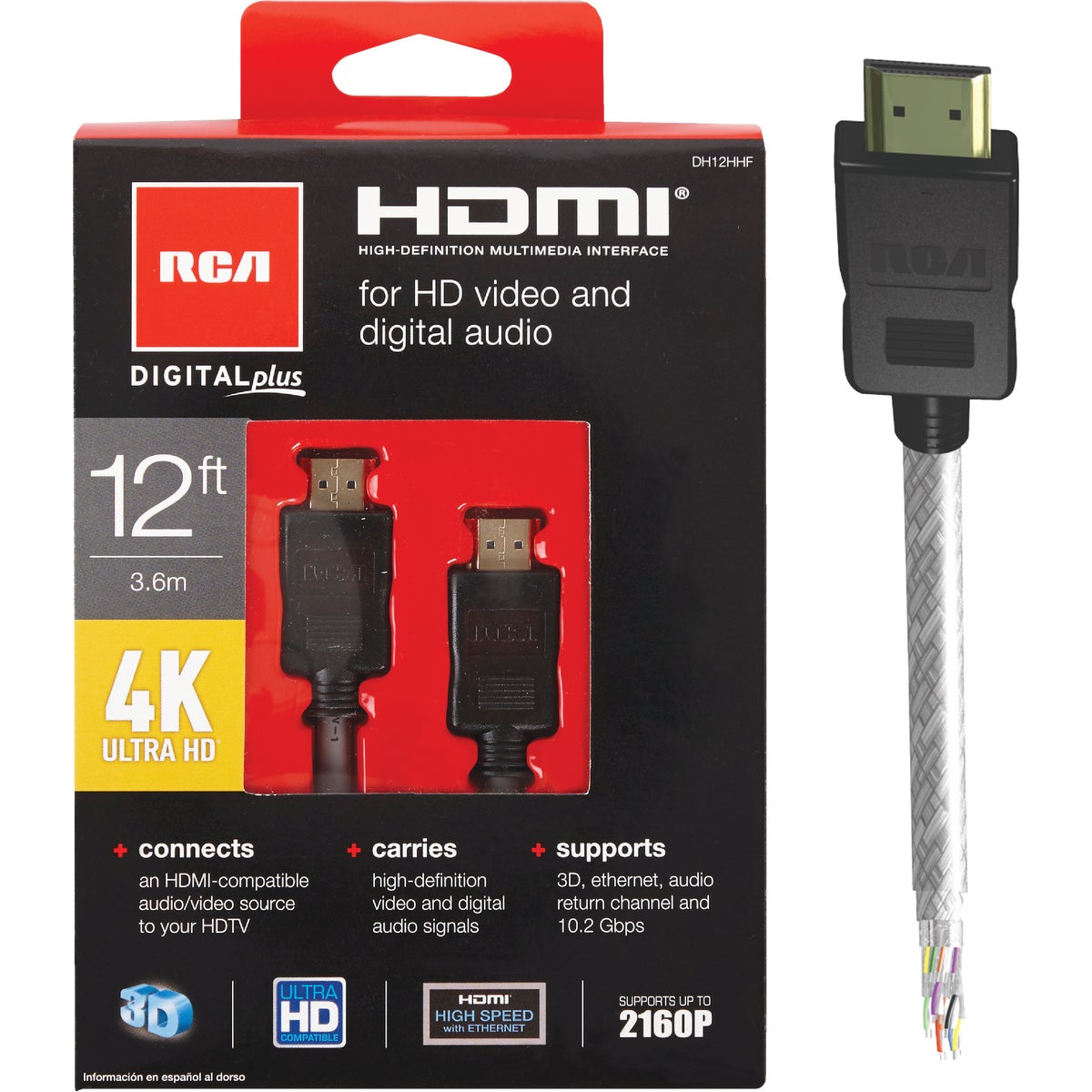 RCA 12 Ft. Black 4K Ultra HD Digital Plus HDMI Cable