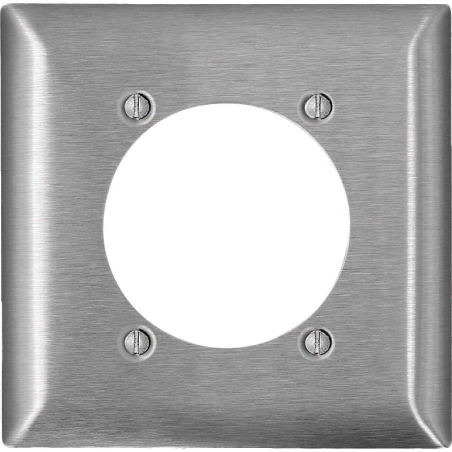 Leviton 2-Gang 2.465 In. Dia. Standard Size Single Outlet Magnetic Stainless Steel Wallplate Image 1