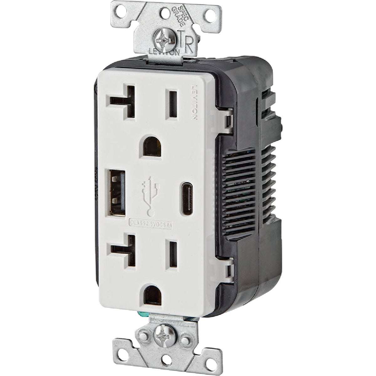 Leviton Decora 20A Tamper-Resistant Outlet with 27W Type A/C USB Charging Ports for Smartphones & Tablets Image 3