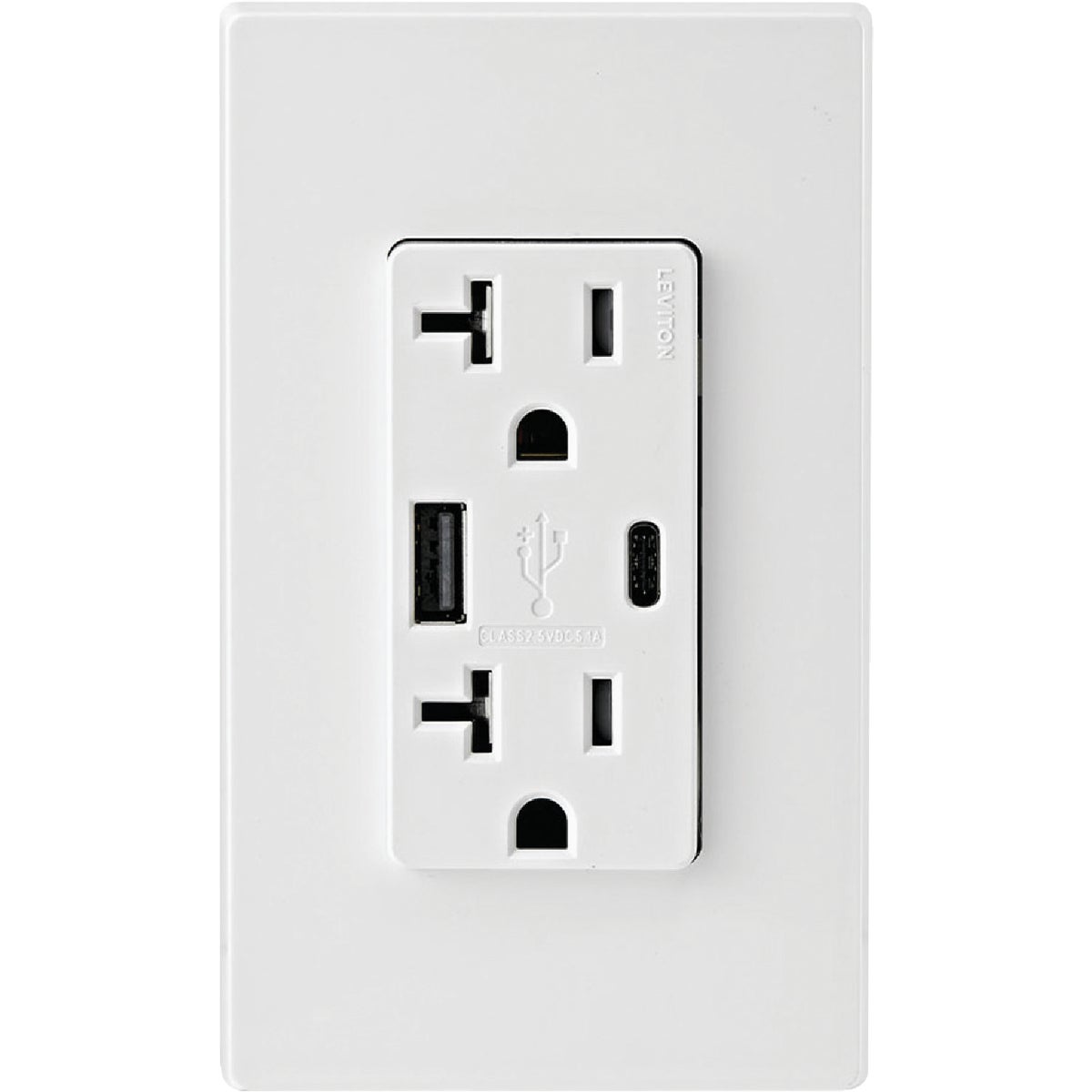 Leviton Decora 20A Tamper-Resistant Outlet with 27W Type A/C USB Charging Ports for Smartphones & Tablets Image 2