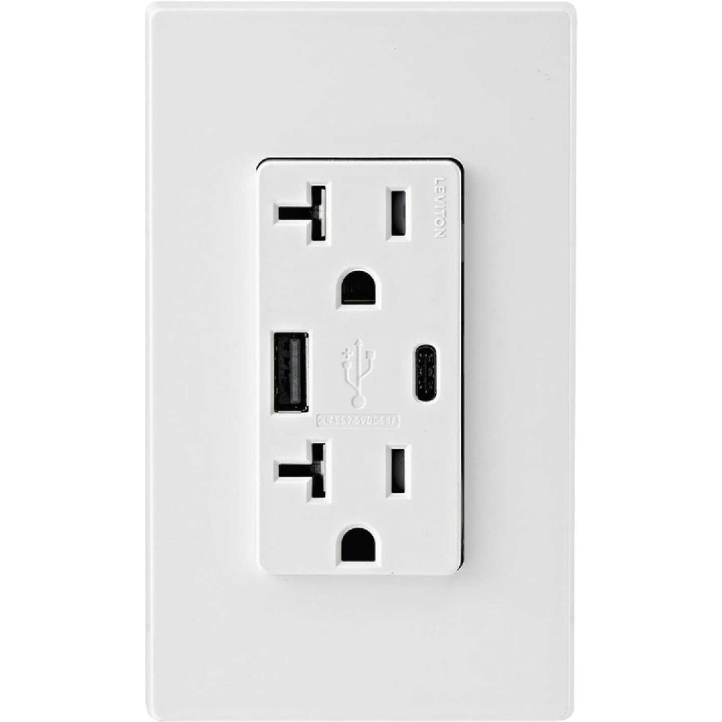 Leviton Decora 20A Tamper-Resistant Outlet with 27W Type A/C USB Charging Ports for Smartphones & Tablets Image 2