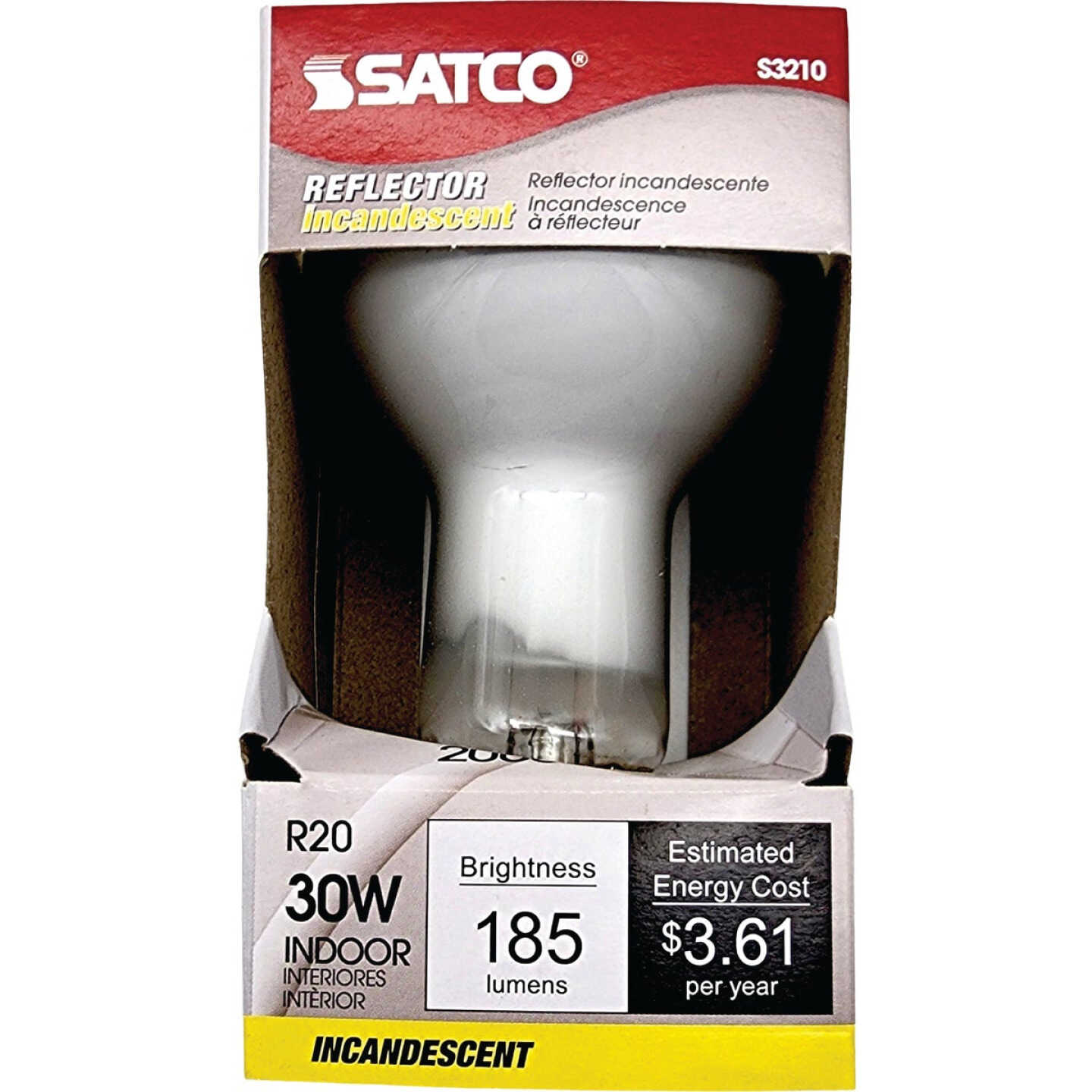 Satco 30W Frosted Medium Base R20 Reflector Incandescent Floodlight Light Bulb Image 2
