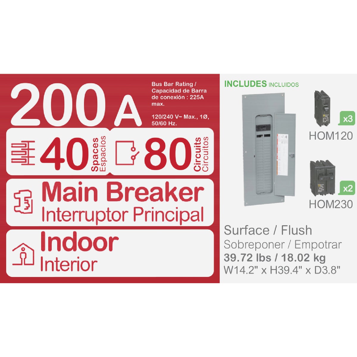 Square D Homeline 200A 40-Space 80-Circuit Indoor Value Pack Plug-On Neutral Load Center Image 2