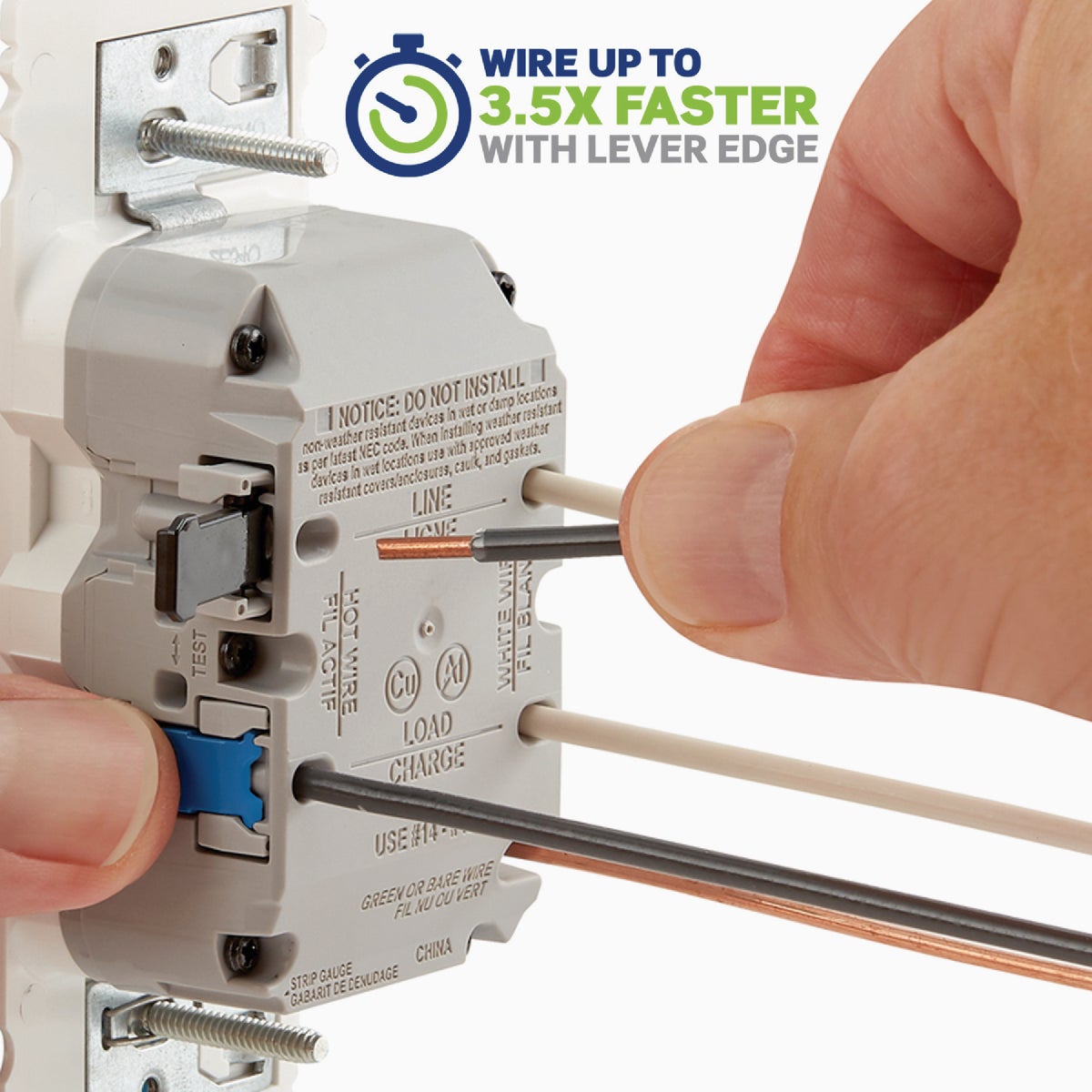Leviton Lever Edge Self-Test 15A White Tamper-Resistant GFCI Duplex Outlet Image 2