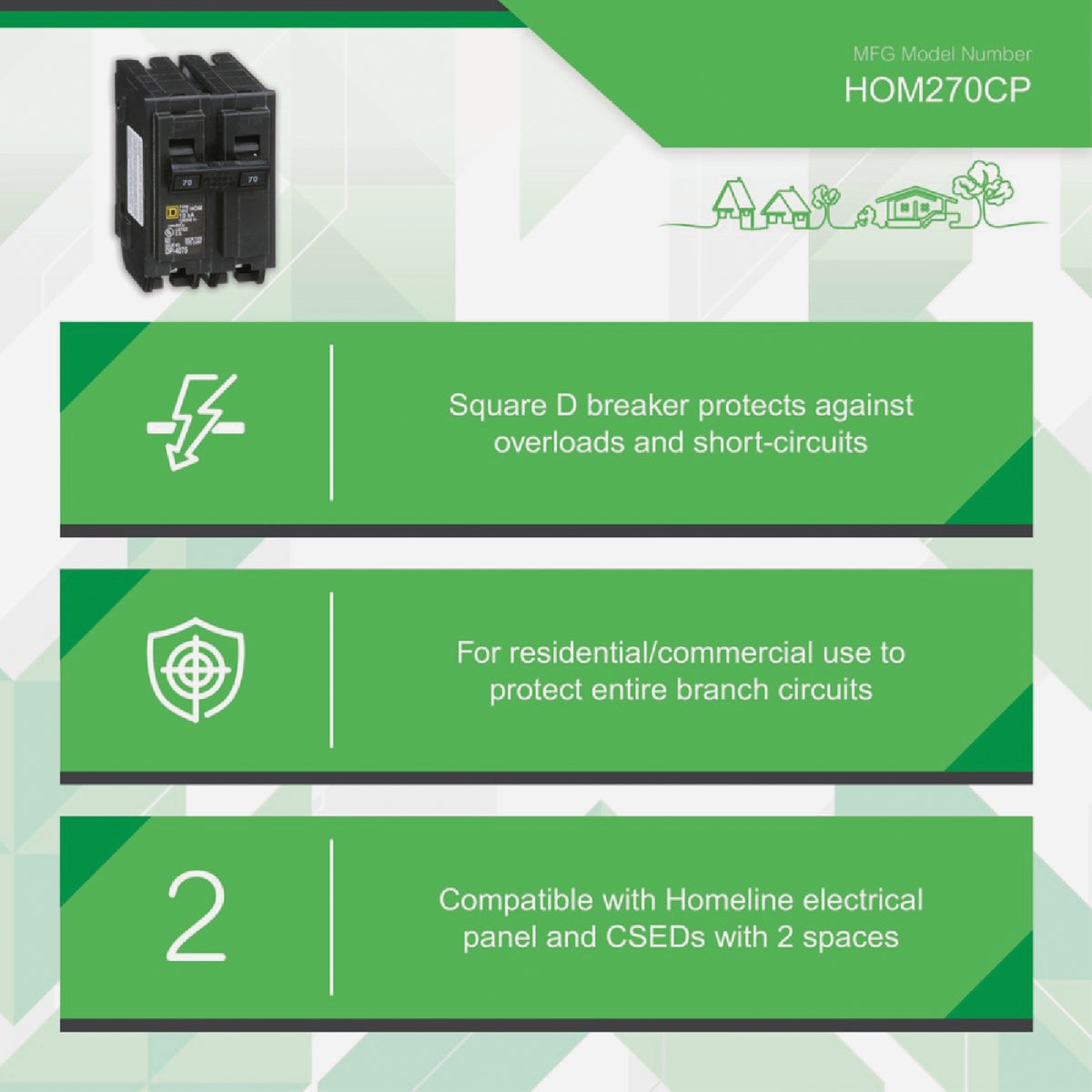 Square D Homeline 70A Double-Pole Standard Trip Circuit Breaker Image 3
