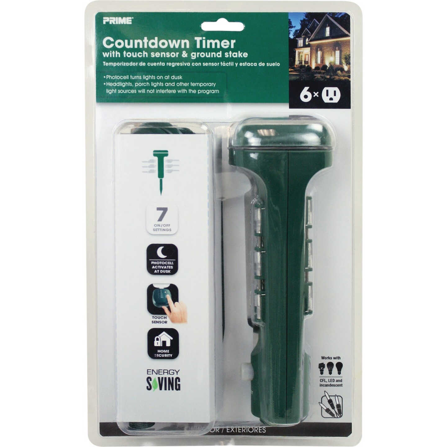 Prime 15A 125V 1875W Green Outdoor Timer Power Stake Image 3