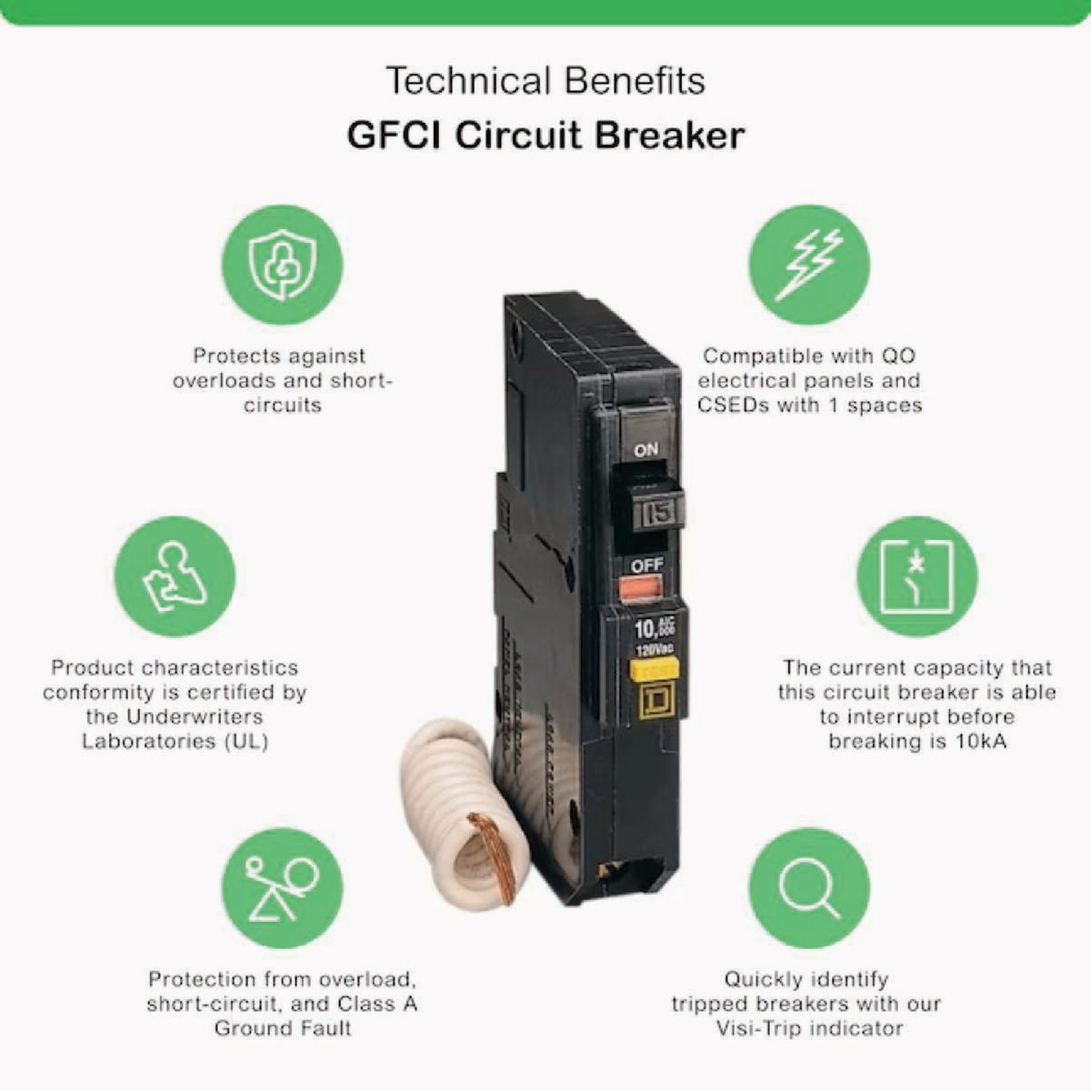 Square D QO 15A Single-Pole Ground Fault Circuit Breaker Image 3