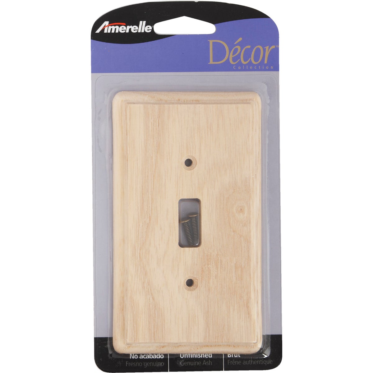 Amerelle 1-Gang Solid Ash Toggle Switch Wall Plate, Unfinished Ash Image 2