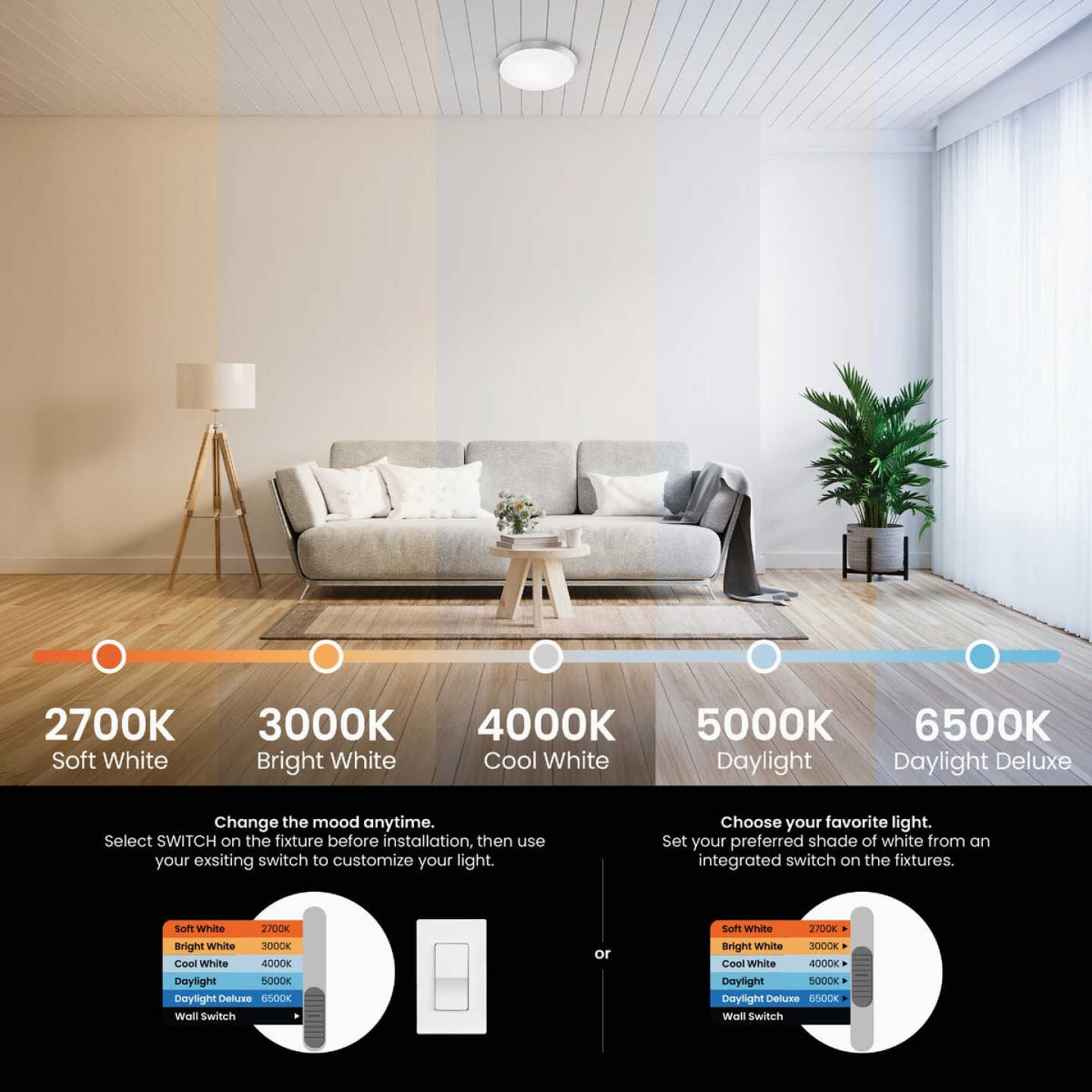 Feit 15 In. Brushed Nickel or Black LED Round CCT Disc Flush Mount Motion Ceiling Light Fixture Image 4