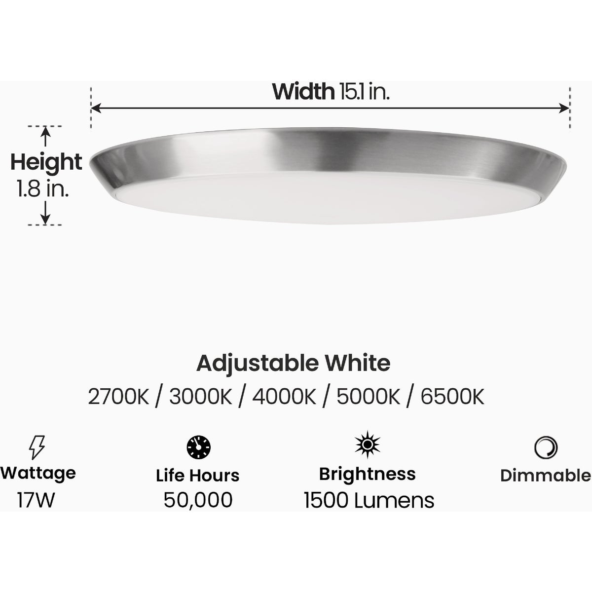 Feit 15 In. Brushed Nickel or Black LED Round CCT Disc Flush Mount Motion Ceiling Light Fixture Image 2