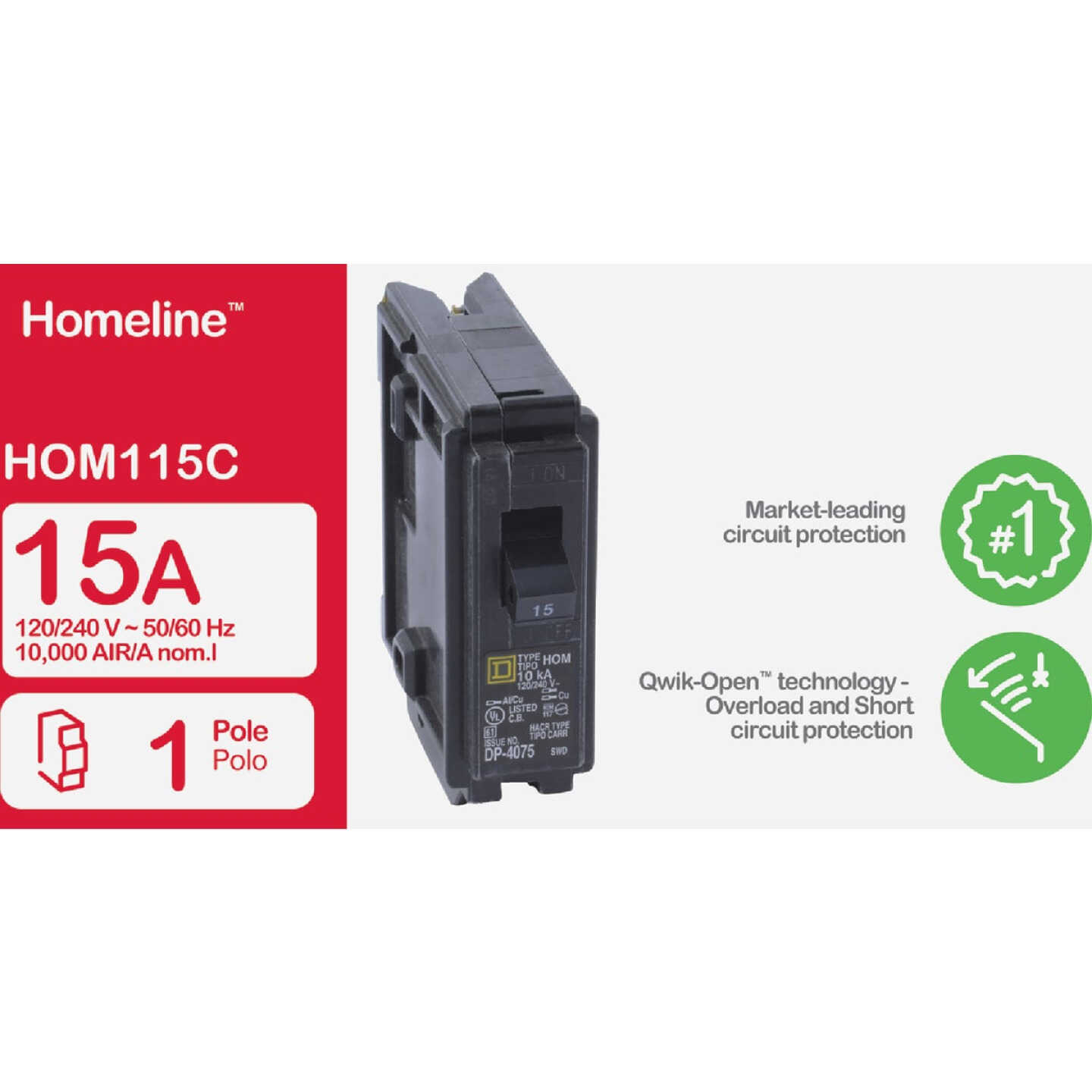 Square D Homeline 15A Single-Pole Standard Trip Circuit Breaker Image 2