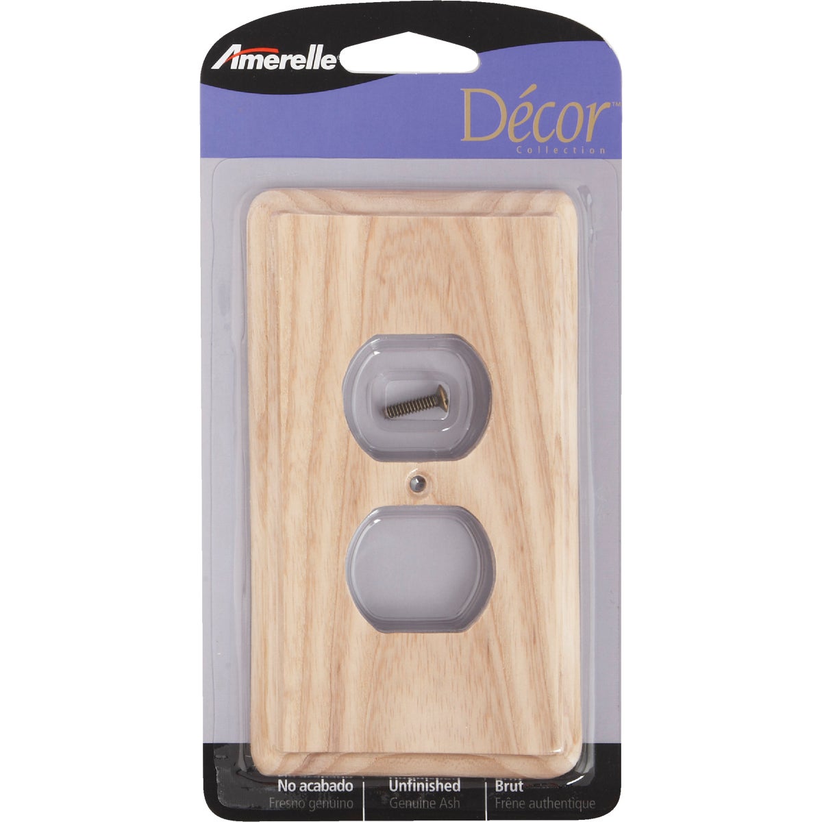 Amerelle 1-Gang Solid Oak Outlet Wall Plate, Unfinished Ash Image 2