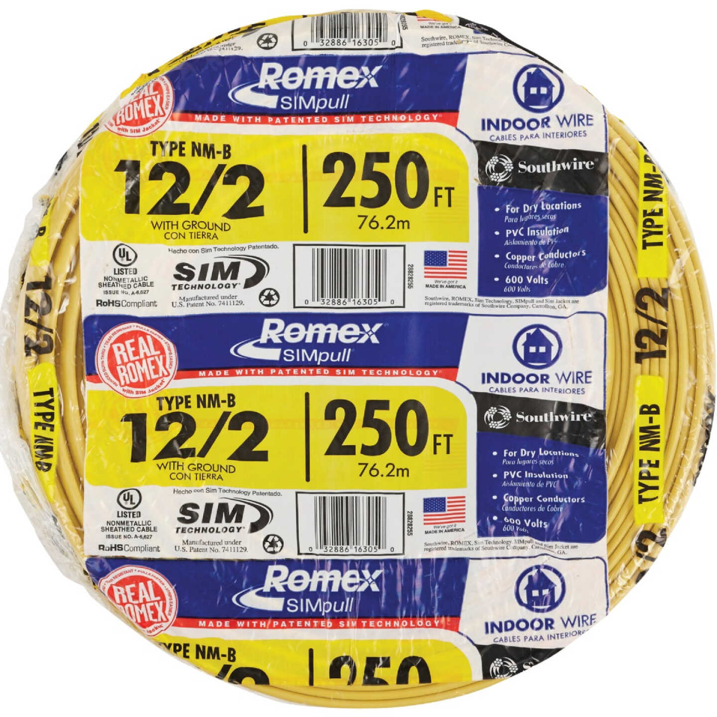 Romex 250 Ft. 12/2 Solid Yellow NMW/G Electrical Wire Image 2