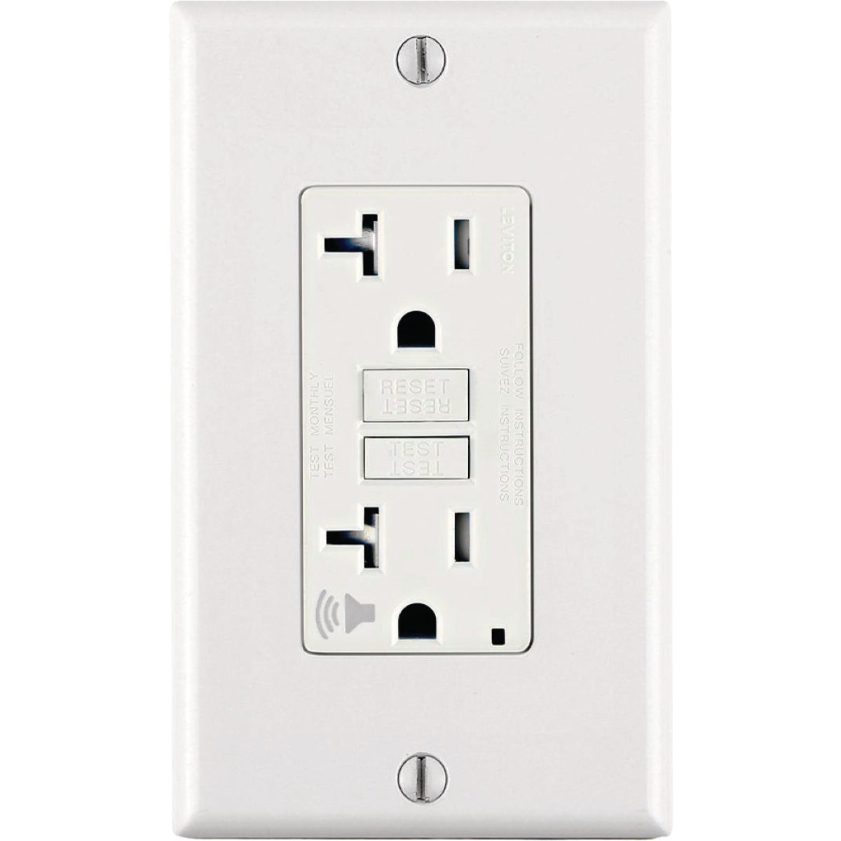 Leviton SmartlockPro 20A White Self-Test Slim GFCI Outlet with Audible Trip Alert