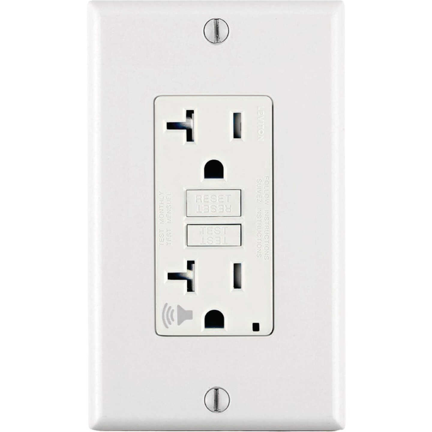 Leviton SmartlockPro 20A White Self-Test Slim GFCI Outlet with Audible Trip Alert Image 1