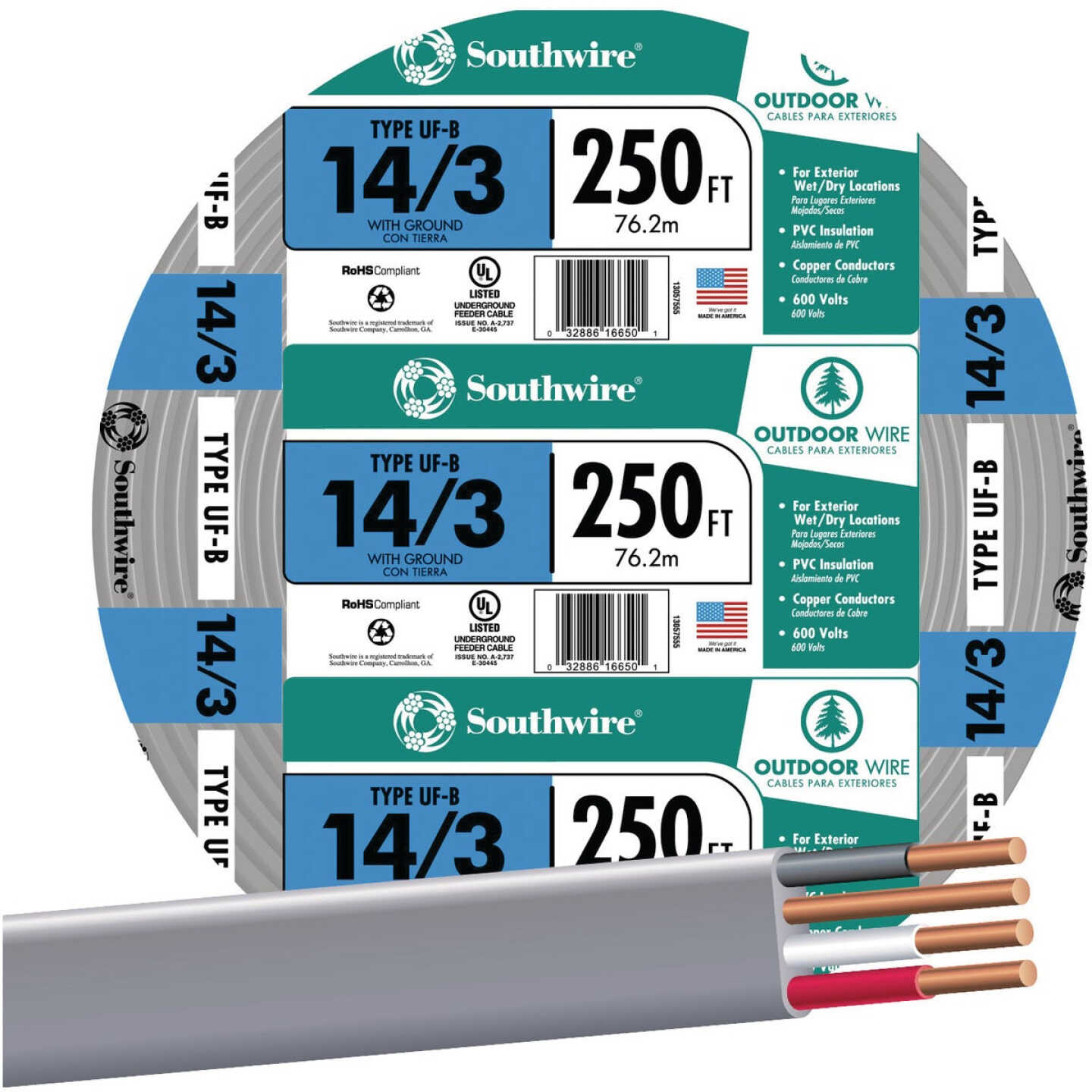 Southwire 250 Ft. 14 AWG 3-Conductor UFW/G Electrical Wire Image 1