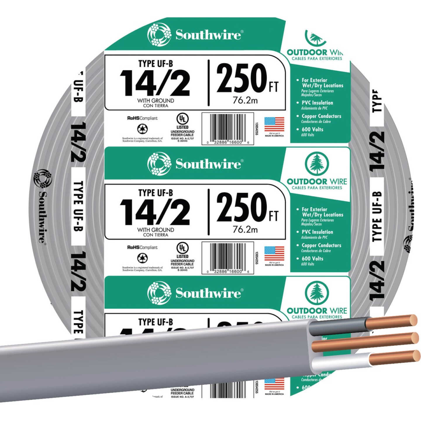 Southwire 250 Ft. 14 AWG 2-Conductor UFW/G Electrical Wire Image 1