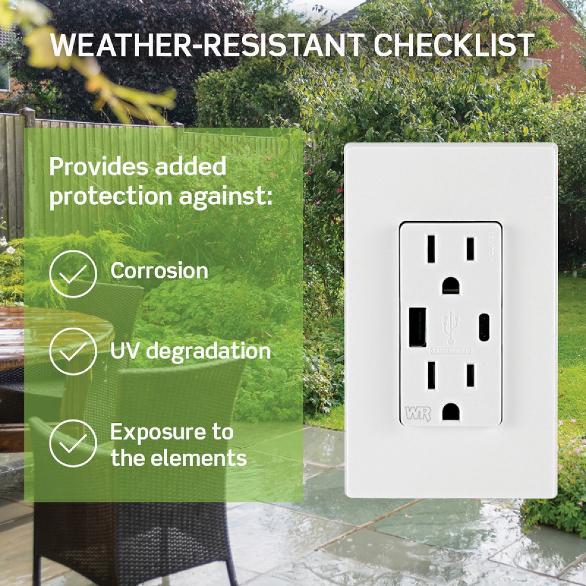 Leviton Decora White 15A Weather-Resistant USB Duplex Outlet with Type A and Type-C Ports Image 2