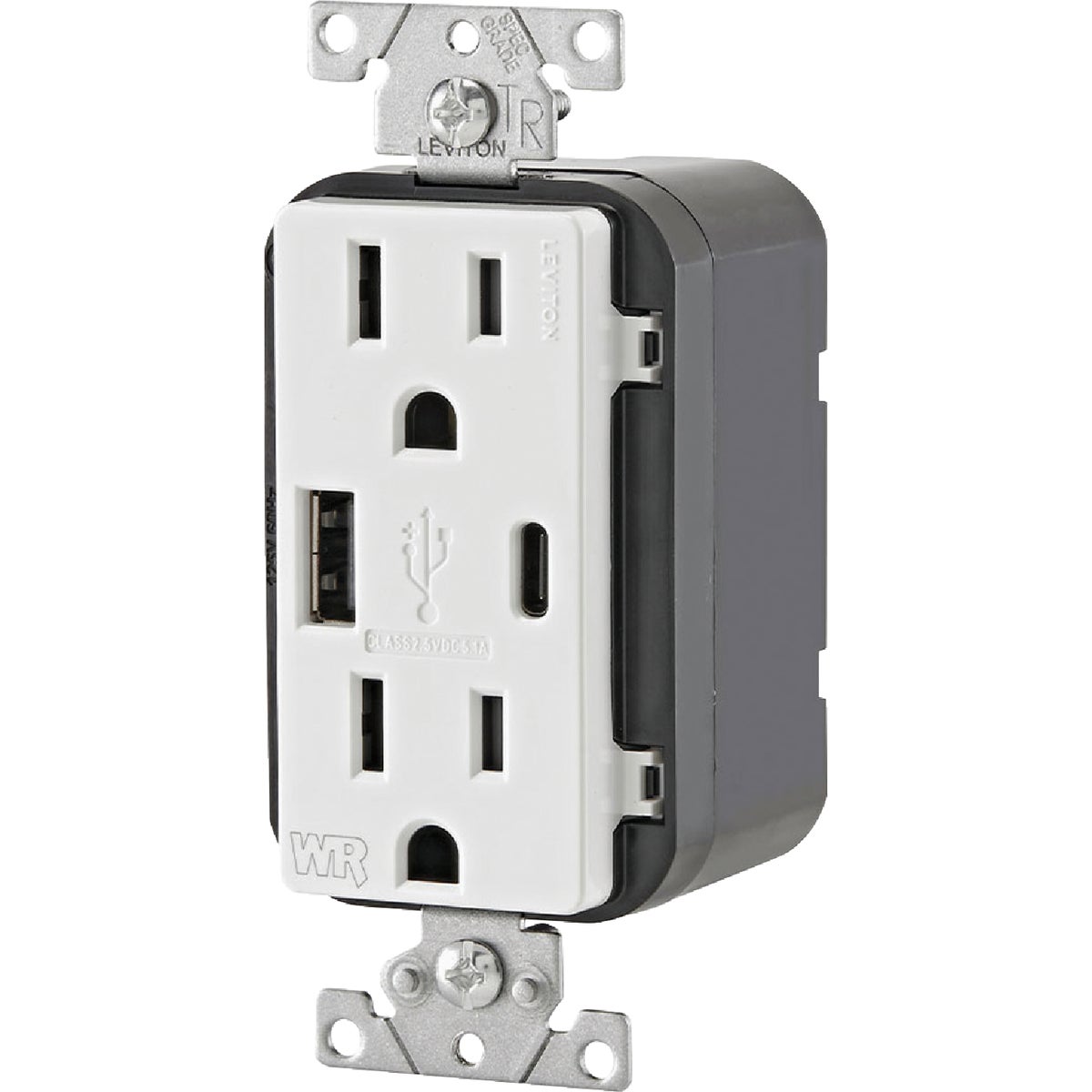 Leviton Decora White 15A Weather-Resistant USB Duplex Outlet with Type A and Type-C Ports Image 6