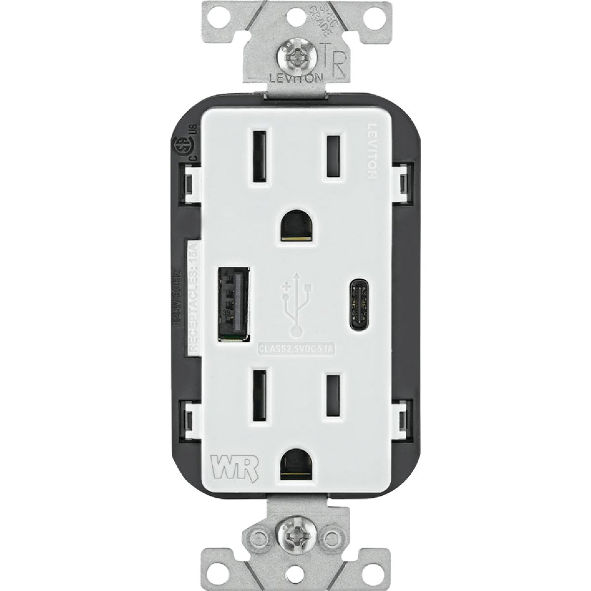 Leviton Decora White 15A Weather-Resistant USB Duplex Outlet with Type A and Type-C Ports Image 7