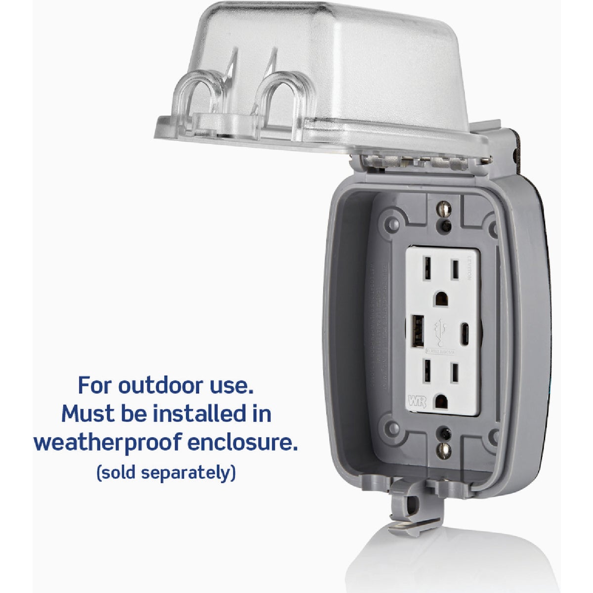 Leviton Decora White 15A Weather-Resistant USB Duplex Outlet with Type A and Type-C Ports Image 3