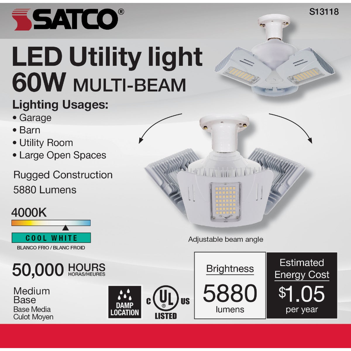 Satco Nuvo 175W HID Equivalent Corn Cob Medium Base Multi-Beam LED High-Intensity Replacement Light Bulb Image 2
