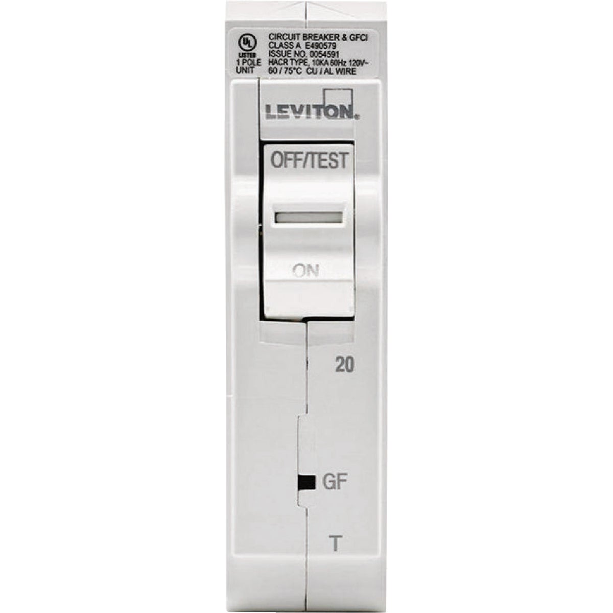 Leviton 20A Single-Pole Plug-On GFCI White Branch Circuit Breaker Image 2