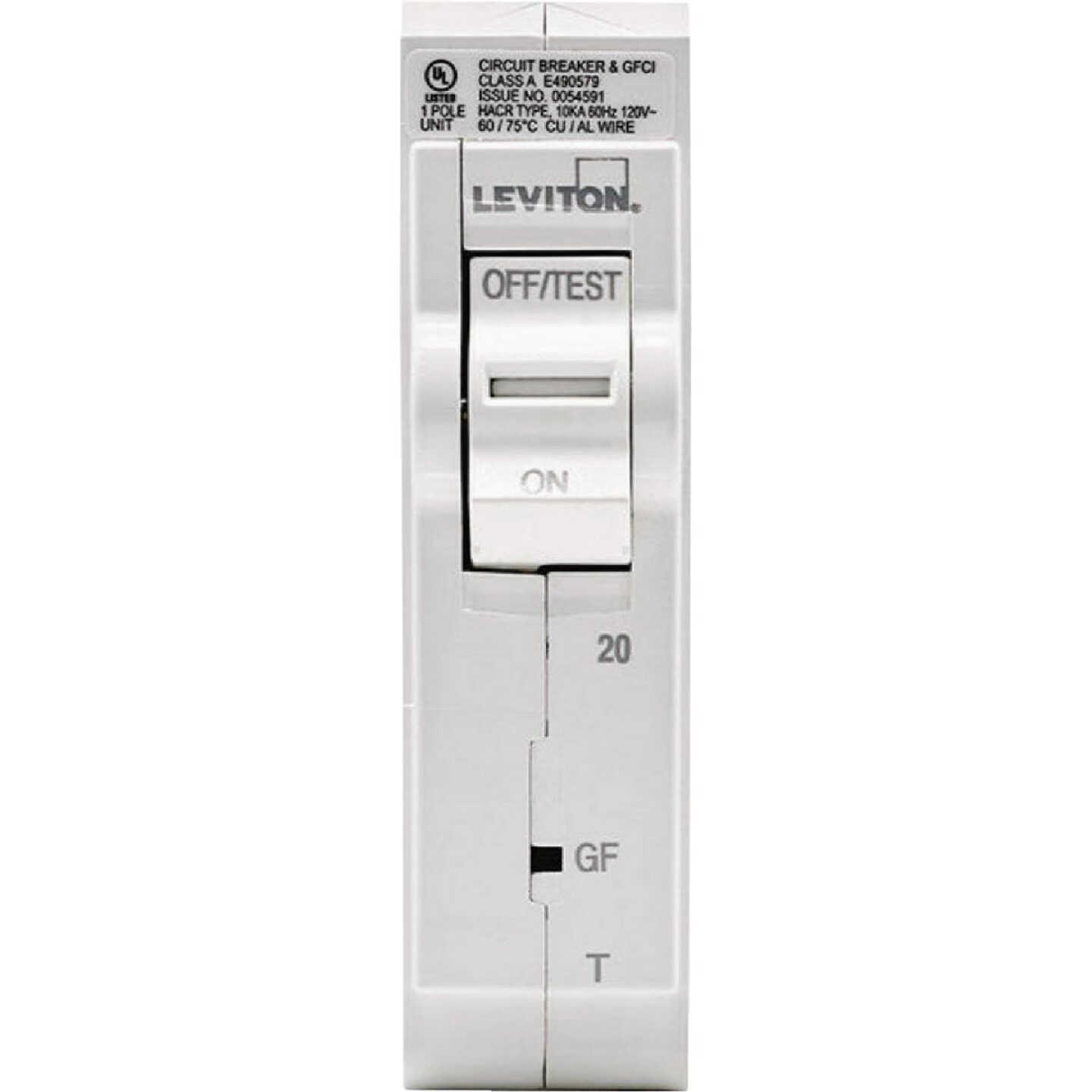 Leviton 20A Single-Pole Plug-On GFCI White Branch Circuit Breaker Image 2