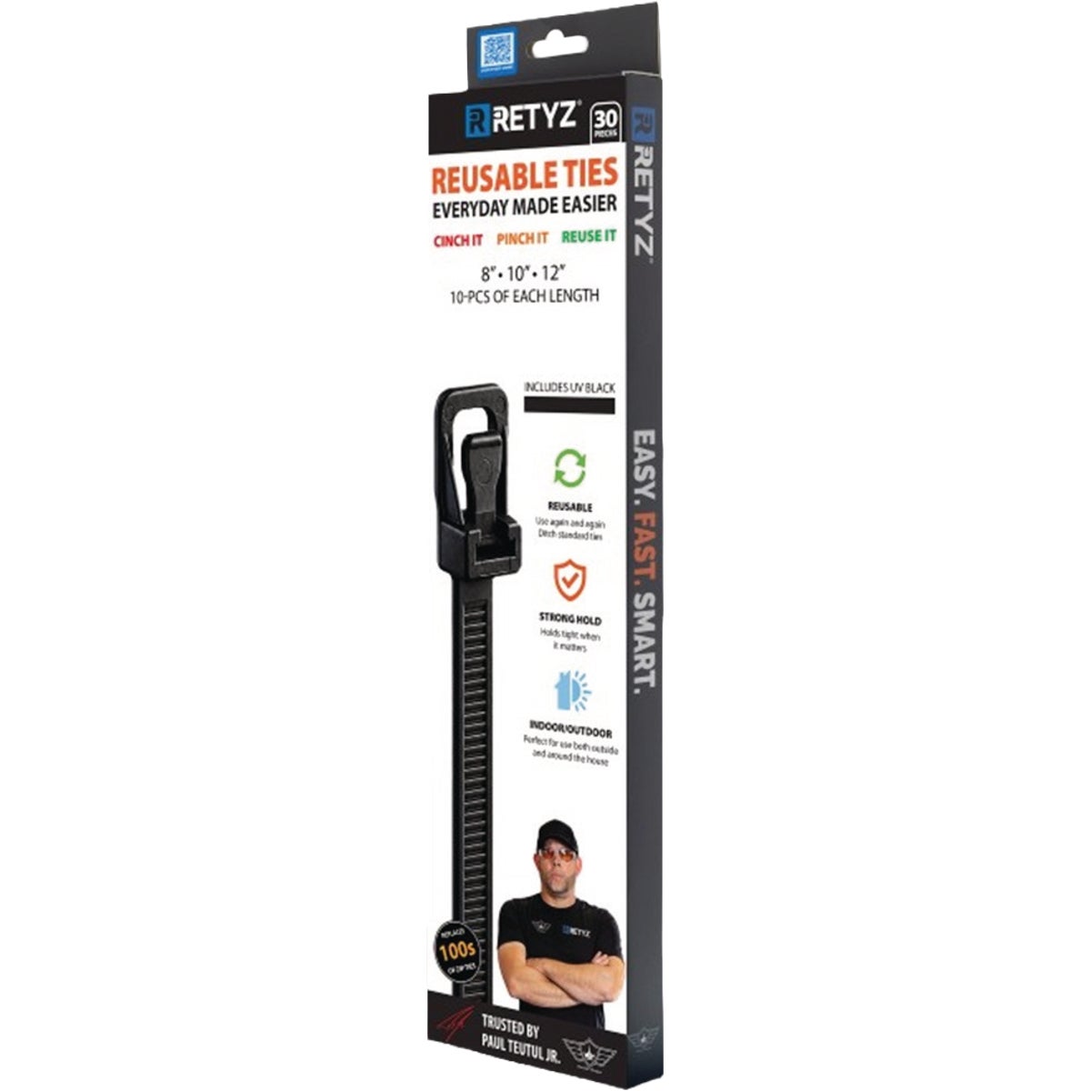 RETYZ 8 In./10 In./12 In. Black Reusable Cable Tie (30-Pack)