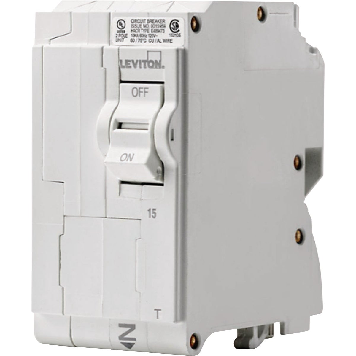 Leviton 15A Double-Pole Plug-On Standard Branch Thermal Magnetic Trip Circuit Breaker