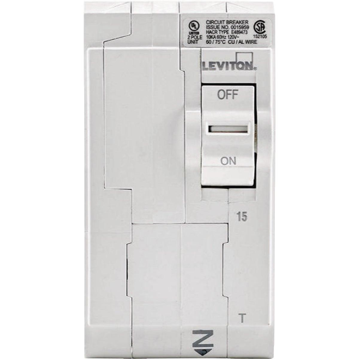 Leviton 15A Double-Pole Plug-On Standard Branch Thermal Magnetic Trip Circuit Breaker Image 2