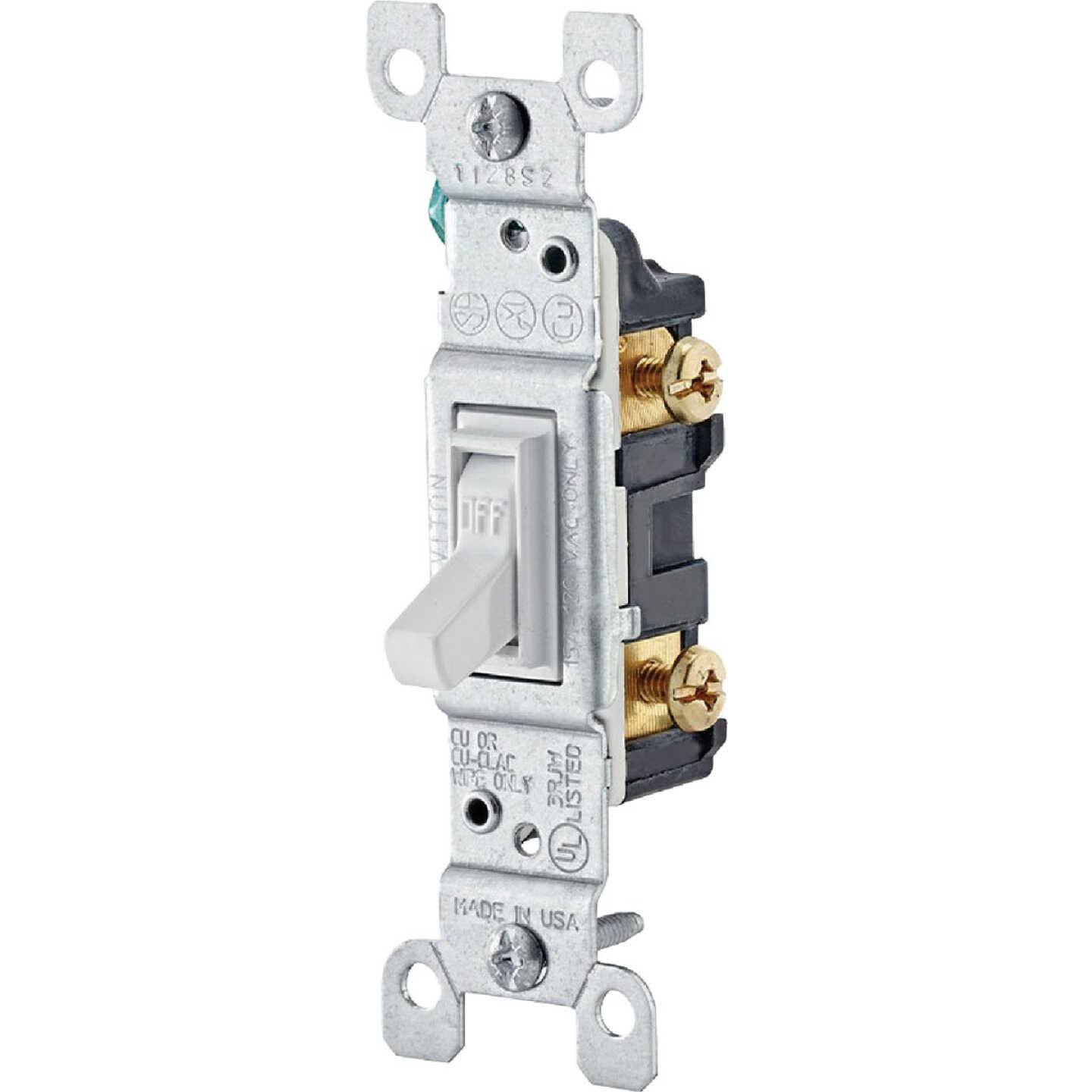 Leviton Residential Grade 15 Amp Toggle Single Pole Grounded Switch, White, (10-Pack) Image 2