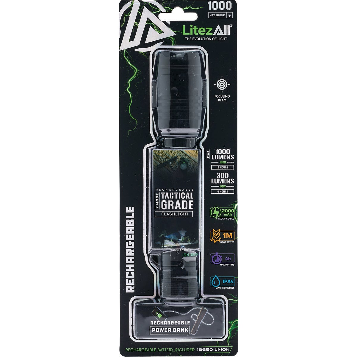 LitezAll 1000 Lm. Rechargeable LED Tactical Flashlight Image 6