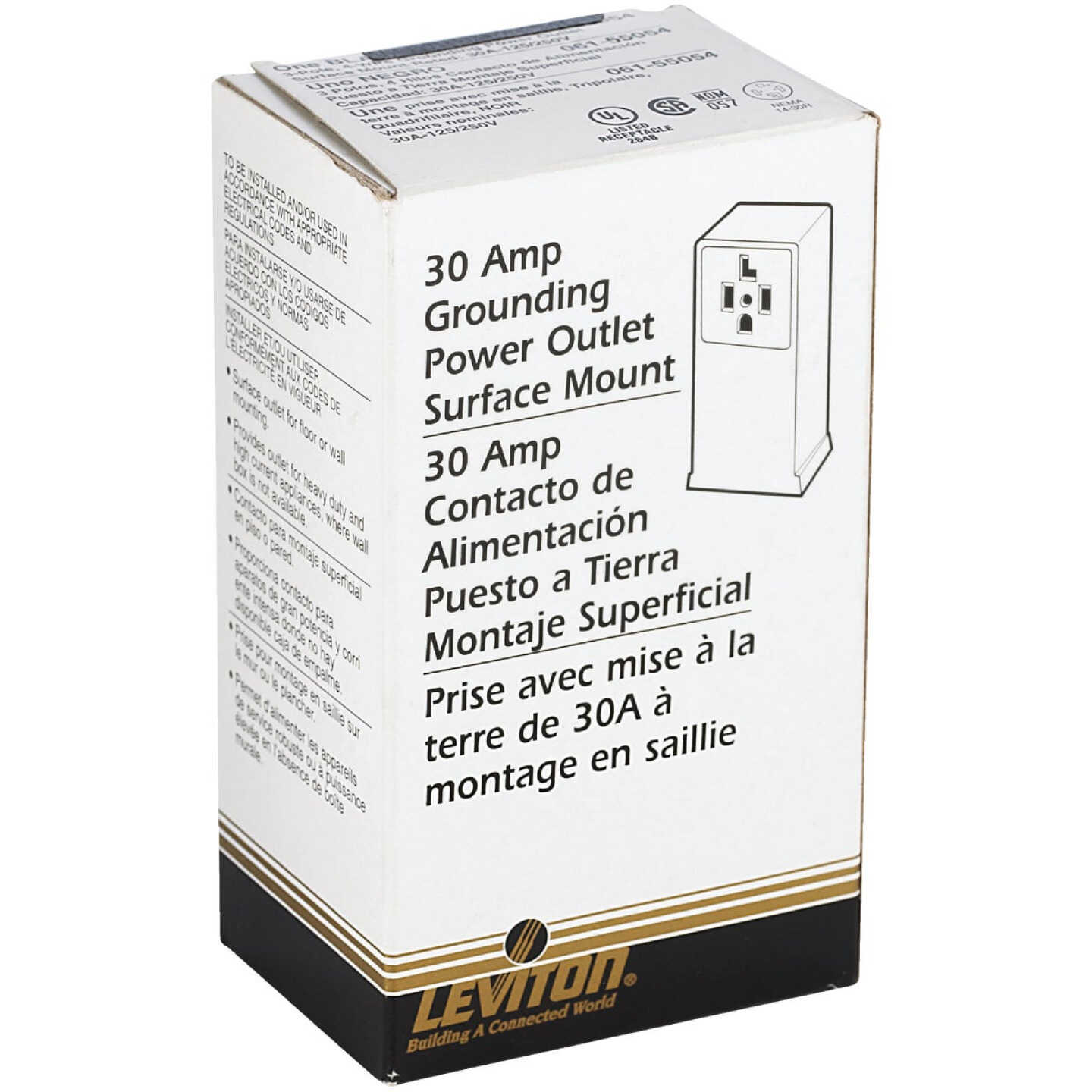 Leviton 30A Surface Mount Black 14-30R 4-Wire Dryer Power Outlet Image 3