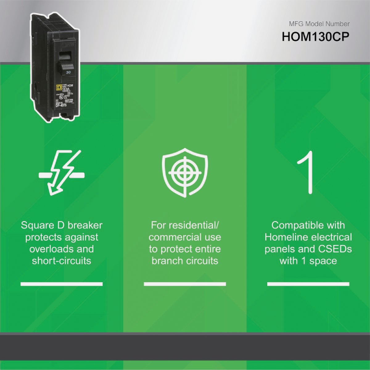 Square D Homeline 30A Single-Pole Standard Trip Circuit Breaker Image 3