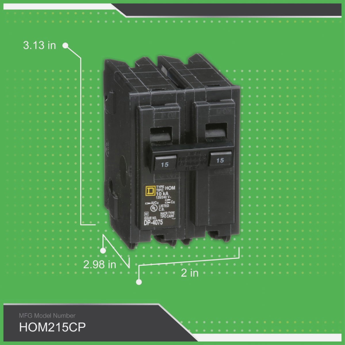 Square D Homeline 15A Double-Pole Standard Trip Circuit Breaker Image 3