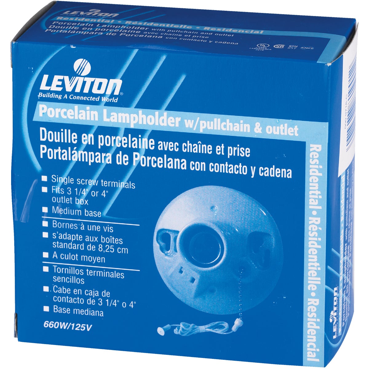 Leviton White Porcelain Incandescent Lampholder with Grounded Outlet Image 3
