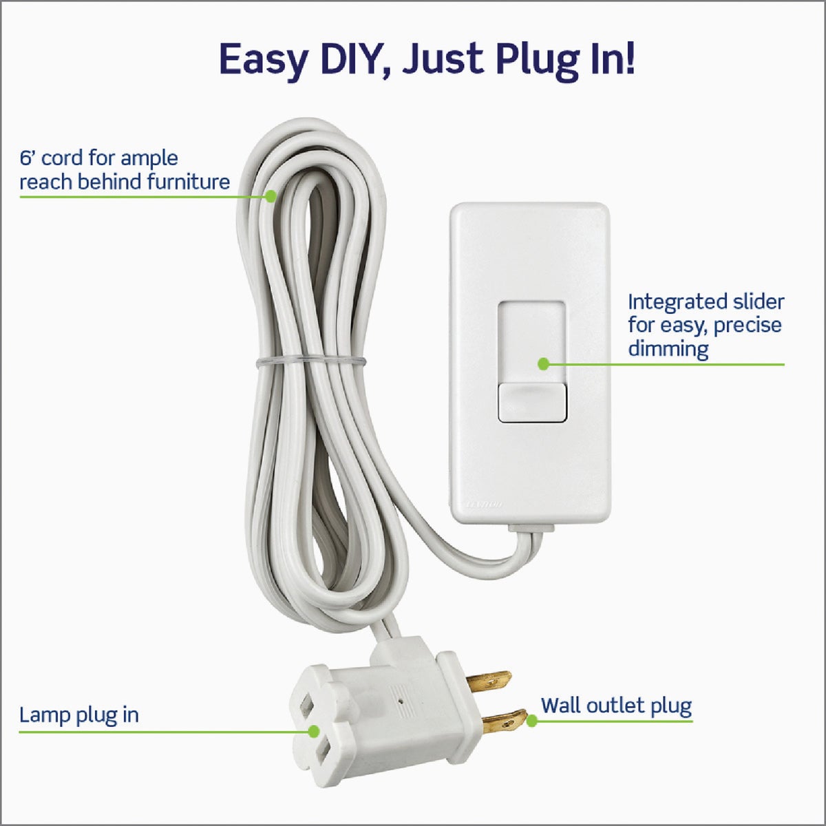 Leviton 300W Incandescent & Halogen/150W LED 120V Table Top Plug In Lamp Dimmer Image 3